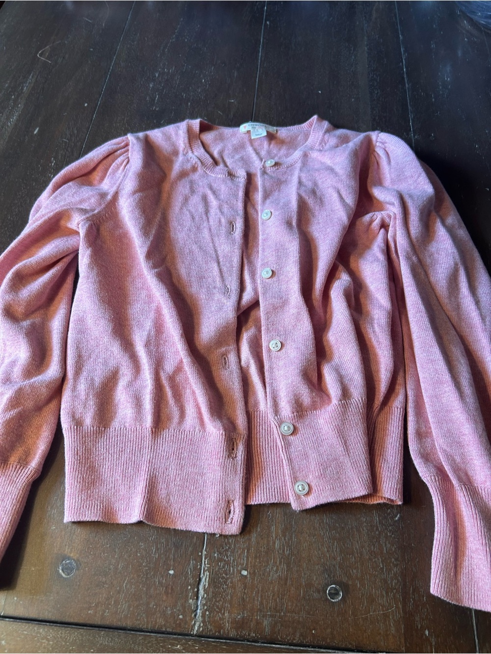 J. Crew Dusty Pink Puff Sleeve Button Cardigan